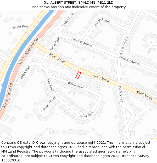 51, ALBERT STREET, SPALDING, PE11 2LD: Location map and indicative extent of plot