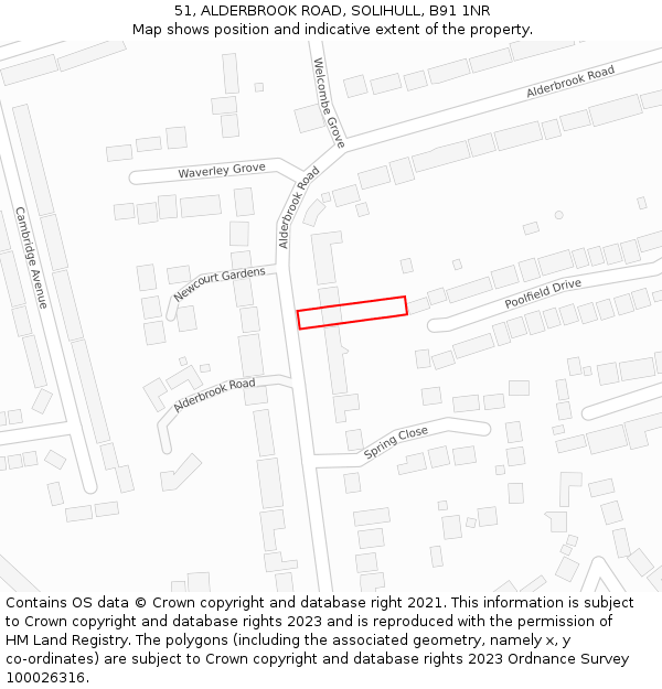 51, ALDERBROOK ROAD, SOLIHULL, B91 1NR: Location map and indicative extent of plot