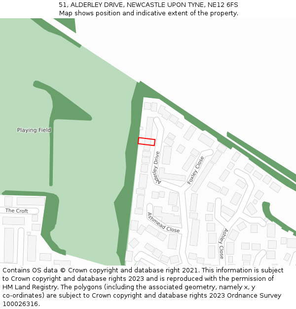 51, ALDERLEY DRIVE, NEWCASTLE UPON TYNE, NE12 6FS: Location map and indicative extent of plot