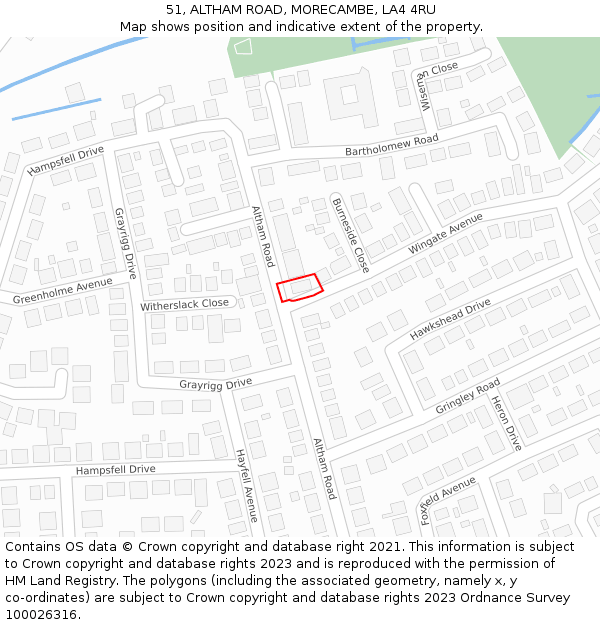 51, ALTHAM ROAD, MORECAMBE, LA4 4RU: Location map and indicative extent of plot