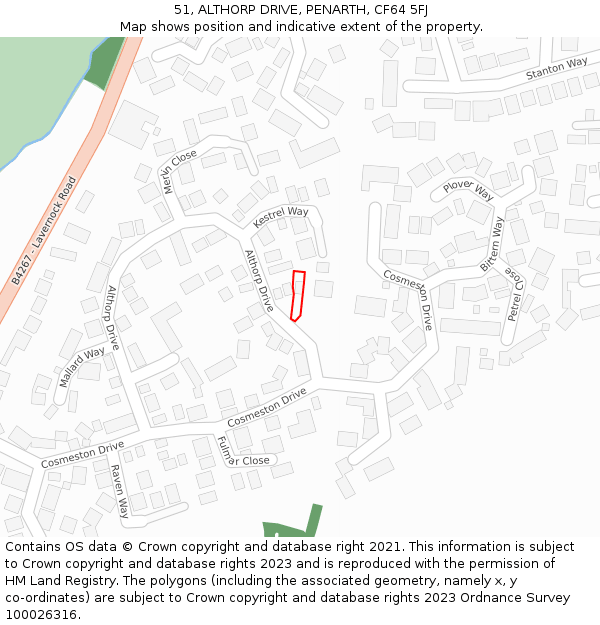 51, ALTHORP DRIVE, PENARTH, CF64 5FJ: Location map and indicative extent of plot