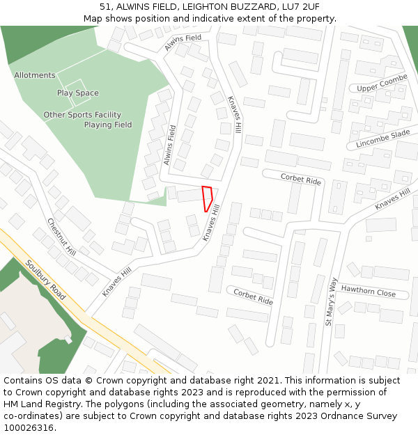 51, ALWINS FIELD, LEIGHTON BUZZARD, LU7 2UF: Location map and indicative extent of plot