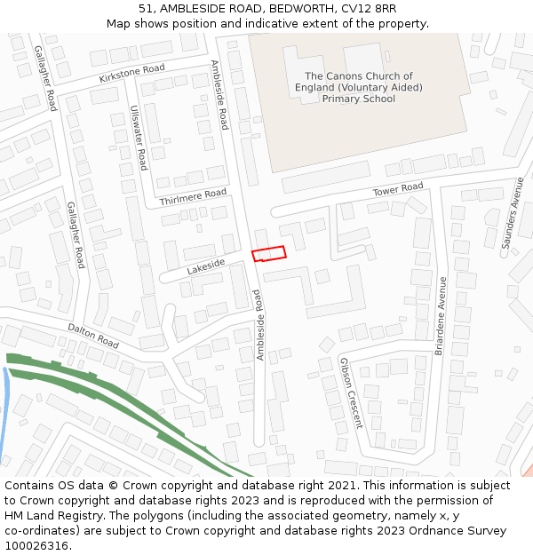 51, AMBLESIDE ROAD, BEDWORTH, CV12 8RR: Location map and indicative extent of plot