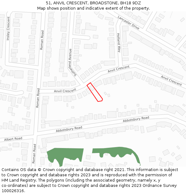 51, ANVIL CRESCENT, BROADSTONE, BH18 9DZ: Location map and indicative extent of plot