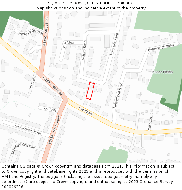 51, ARDSLEY ROAD, CHESTERFIELD, S40 4DG: Location map and indicative extent of plot