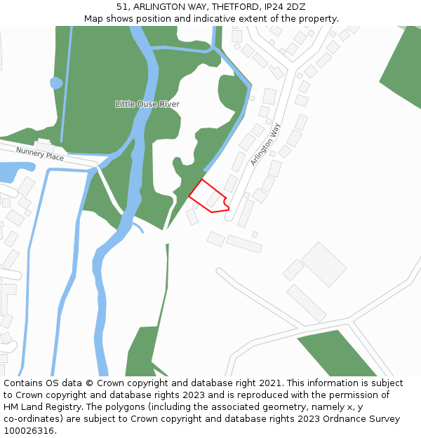 51, ARLINGTON WAY, THETFORD, IP24 2DZ: Location map and indicative extent of plot