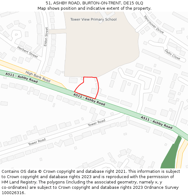 51, ASHBY ROAD, BURTON-ON-TRENT, DE15 0LQ: Location map and indicative extent of plot