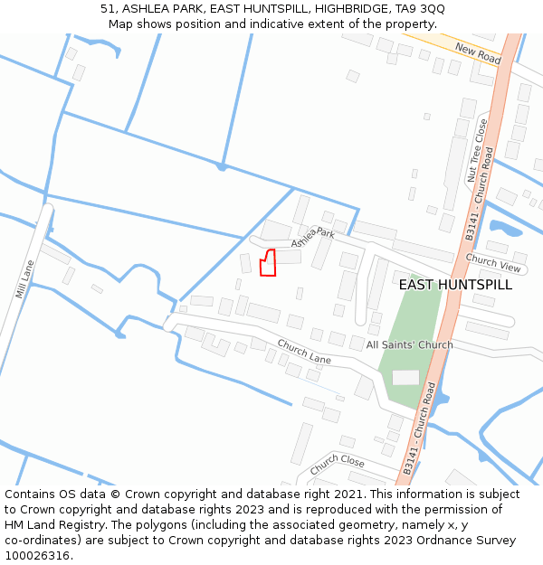 51, ASHLEA PARK, EAST HUNTSPILL, HIGHBRIDGE, TA9 3QQ: Location map and indicative extent of plot