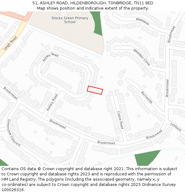 51, ASHLEY ROAD, HILDENBOROUGH, TONBRIDGE, TN11 9ED: Location map and indicative extent of plot