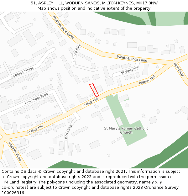 51, ASPLEY HILL, WOBURN SANDS, MILTON KEYNES, MK17 8NW: Location map and indicative extent of plot