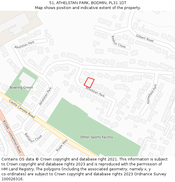 51, ATHELSTAN PARK, BODMIN, PL31 1DT: Location map and indicative extent of plot