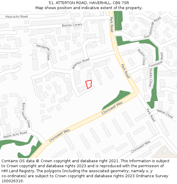 51, ATTERTON ROAD, HAVERHILL, CB9 7SR: Location map and indicative extent of plot