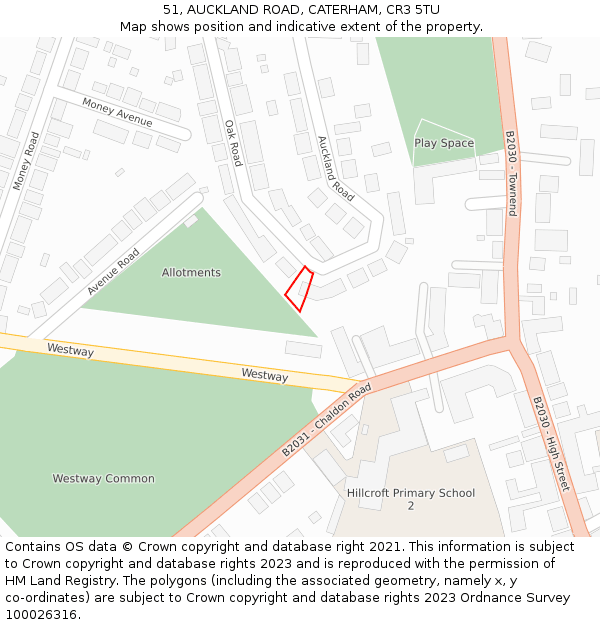 51, AUCKLAND ROAD, CATERHAM, CR3 5TU: Location map and indicative extent of plot