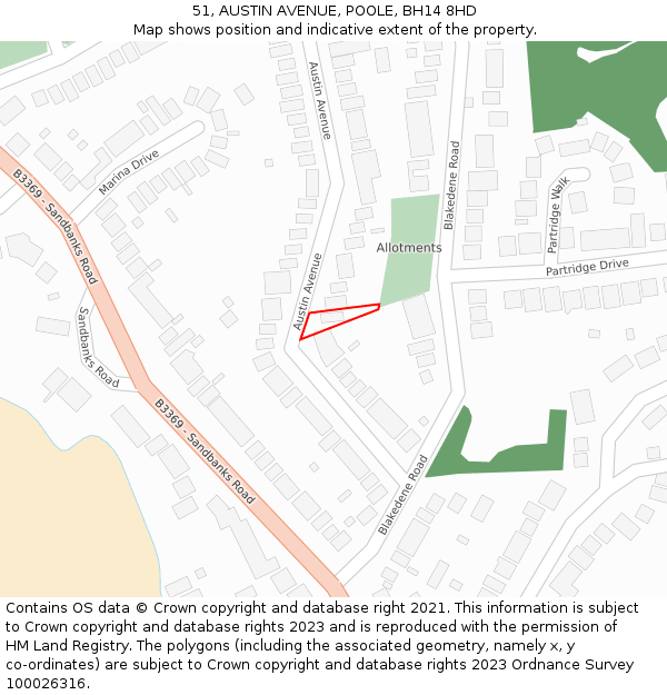 51, AUSTIN AVENUE, POOLE, BH14 8HD: Location map and indicative extent of plot