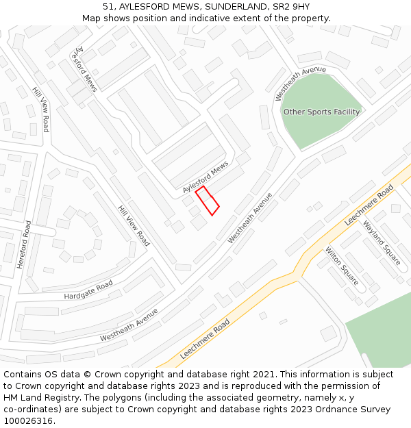 51, AYLESFORD MEWS, SUNDERLAND, SR2 9HY: Location map and indicative extent of plot