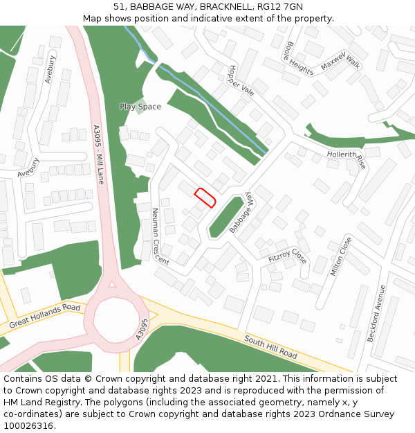 51, BABBAGE WAY, BRACKNELL, RG12 7GN: Location map and indicative extent of plot