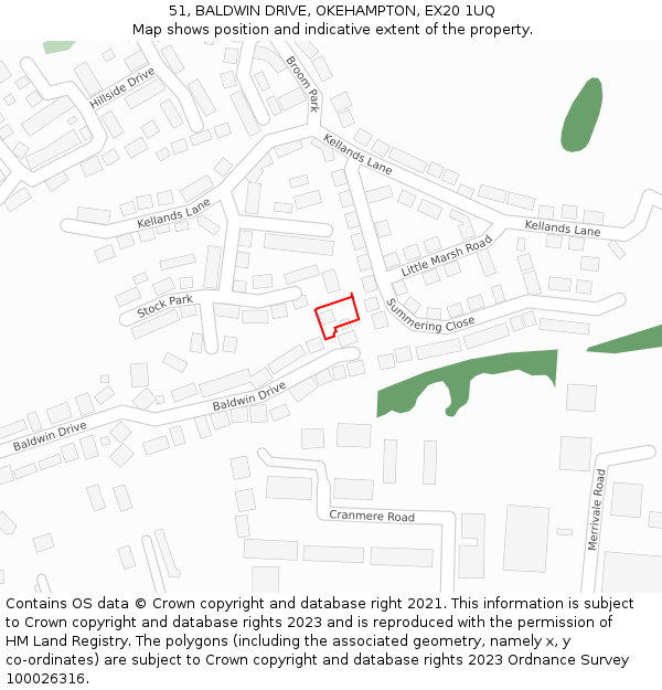 51, BALDWIN DRIVE, OKEHAMPTON, EX20 1UQ: Location map and indicative extent of plot