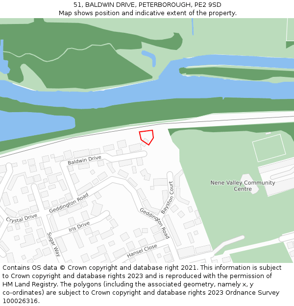 51, BALDWIN DRIVE, PETERBOROUGH, PE2 9SD: Location map and indicative extent of plot