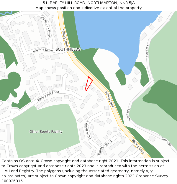 51, BARLEY HILL ROAD, NORTHAMPTON, NN3 5JA: Location map and indicative extent of plot
