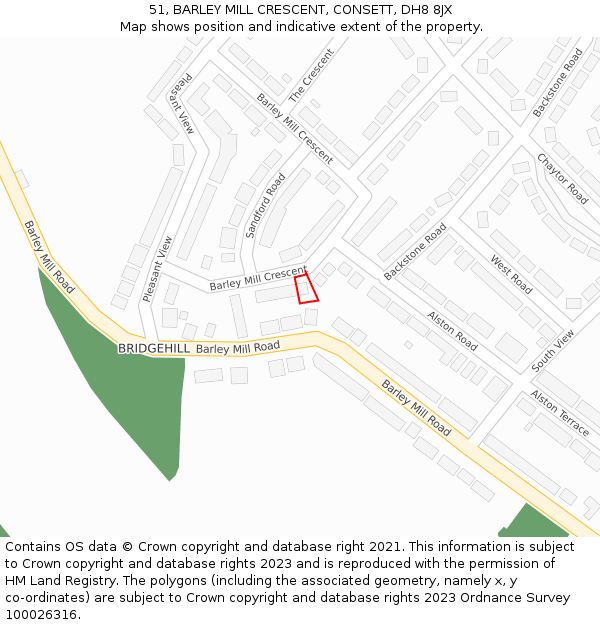 51, BARLEY MILL CRESCENT, CONSETT, DH8 8JX: Location map and indicative extent of plot
