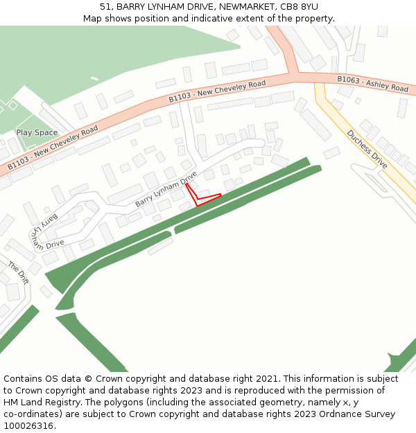 51, BARRY LYNHAM DRIVE, NEWMARKET, CB8 8YU: Location map and indicative extent of plot