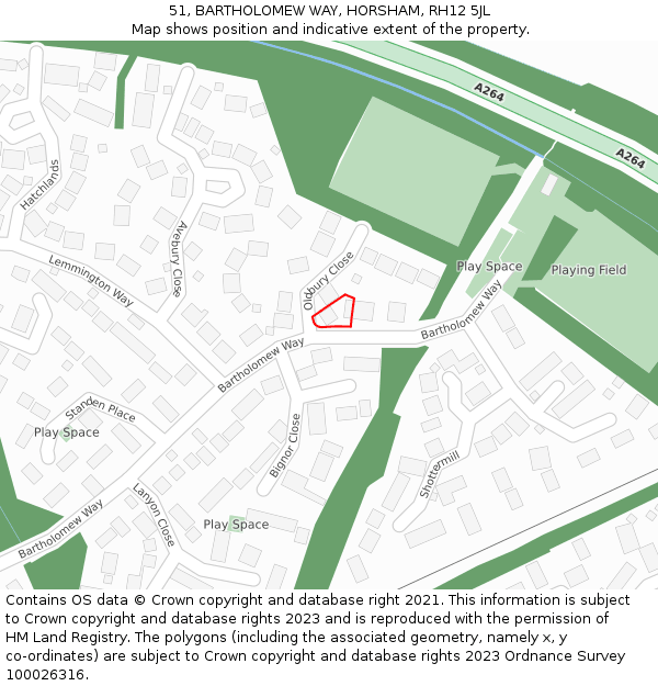 51, BARTHOLOMEW WAY, HORSHAM, RH12 5JL: Location map and indicative extent of plot