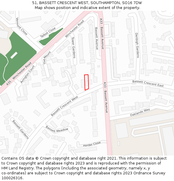 51, BASSETT CRESCENT WEST, SOUTHAMPTON, SO16 7DW: Location map and indicative extent of plot