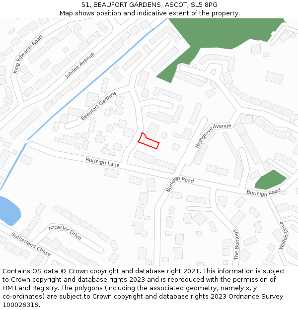 51, BEAUFORT GARDENS, ASCOT, SL5 8PG: Location map and indicative extent of plot