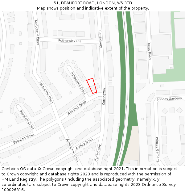 51, BEAUFORT ROAD, LONDON, W5 3EB: Location map and indicative extent of plot