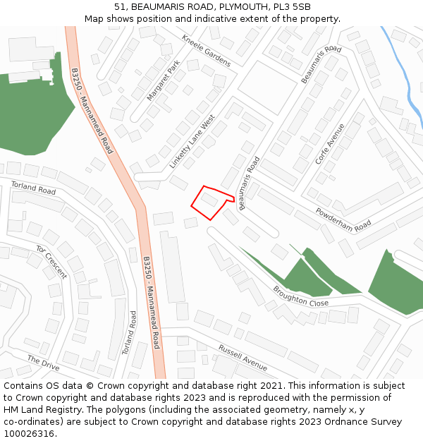 51, BEAUMARIS ROAD, PLYMOUTH, PL3 5SB: Location map and indicative extent of plot