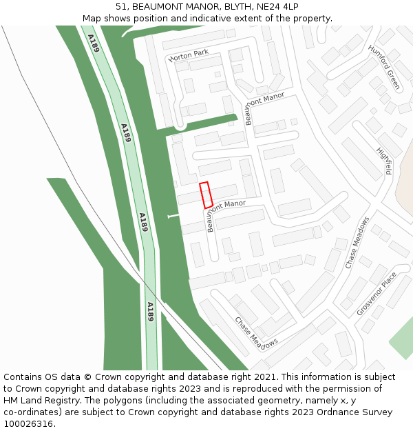 51, BEAUMONT MANOR, BLYTH, NE24 4LP: Location map and indicative extent of plot
