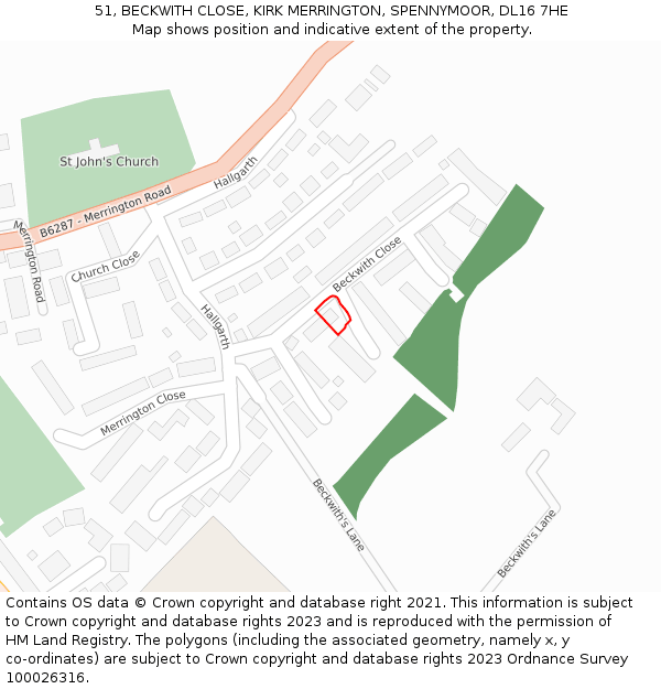 51, BECKWITH CLOSE, KIRK MERRINGTON, SPENNYMOOR, DL16 7HE: Location map and indicative extent of plot