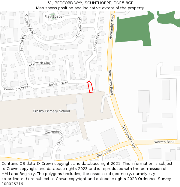51, BEDFORD WAY, SCUNTHORPE, DN15 8GP: Location map and indicative extent of plot