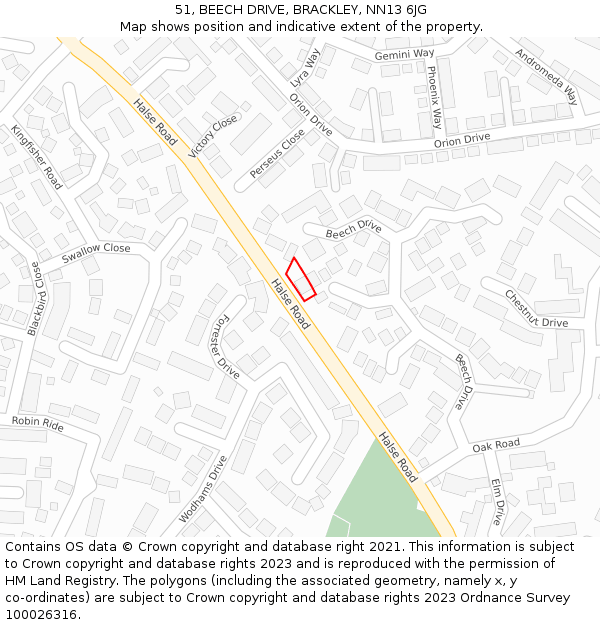 51, BEECH DRIVE, BRACKLEY, NN13 6JG: Location map and indicative extent of plot
