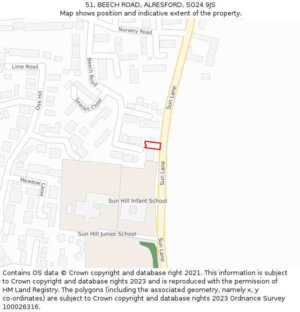 51, BEECH ROAD, ALRESFORD, SO24 9JS: Location map and indicative extent of plot