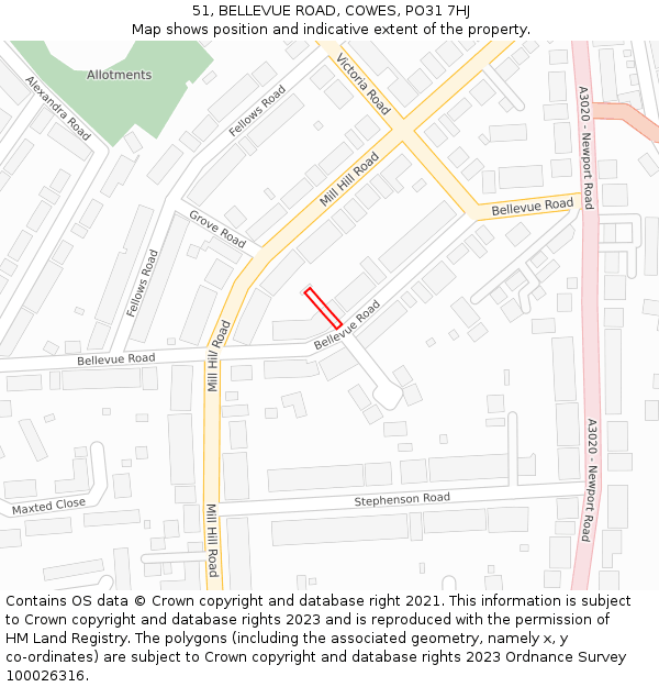 51, BELLEVUE ROAD, COWES, PO31 7HJ: Location map and indicative extent of plot