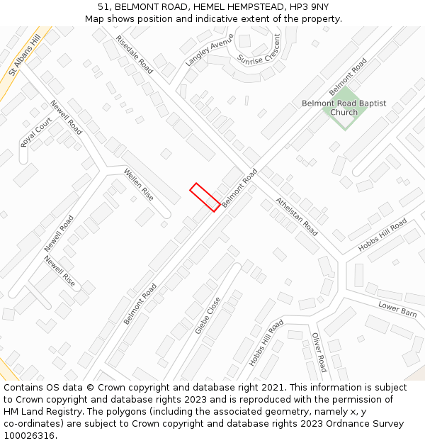 51, BELMONT ROAD, HEMEL HEMPSTEAD, HP3 9NY: Location map and indicative extent of plot