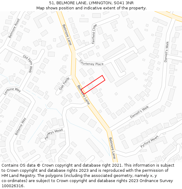 51, BELMORE LANE, LYMINGTON, SO41 3NR: Location map and indicative extent of plot