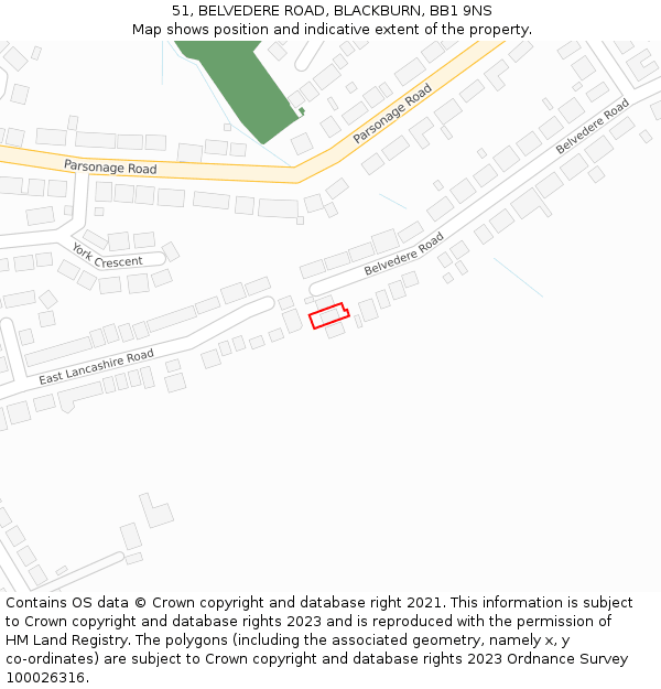 51, BELVEDERE ROAD, BLACKBURN, BB1 9NS: Location map and indicative extent of plot
