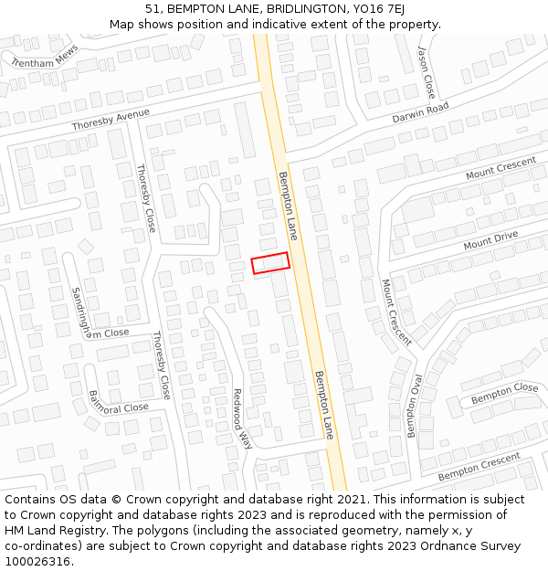 51, BEMPTON LANE, BRIDLINGTON, YO16 7EJ: Location map and indicative extent of plot