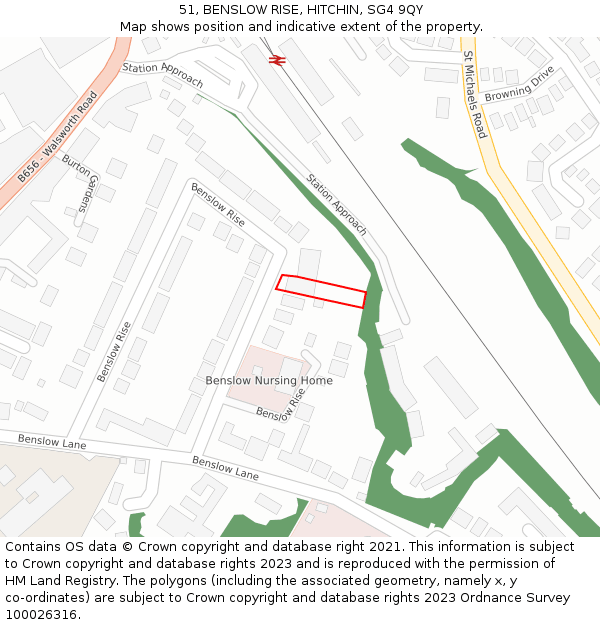 51, BENSLOW RISE, HITCHIN, SG4 9QY: Location map and indicative extent of plot