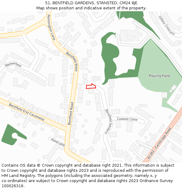51, BENTFIELD GARDENS, STANSTED, CM24 8JE: Location map and indicative extent of plot