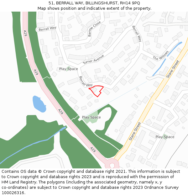51, BERRALL WAY, BILLINGSHURST, RH14 9PQ: Location map and indicative extent of plot