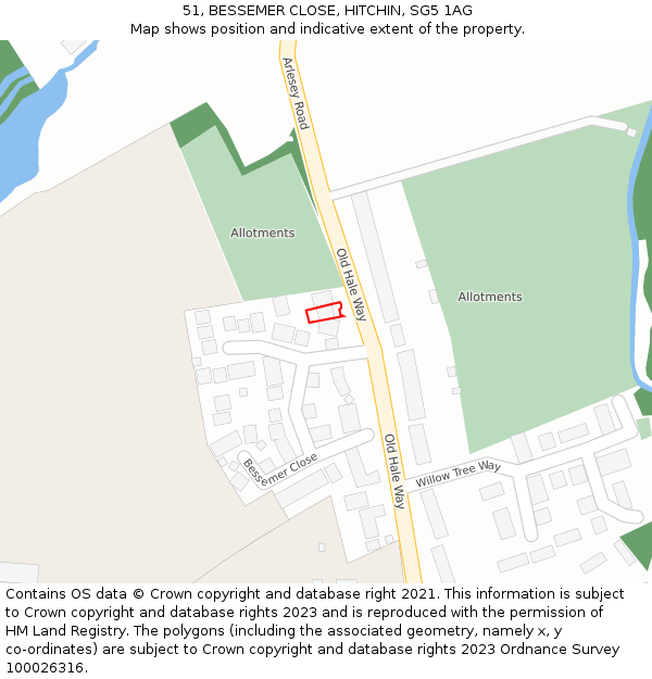 51, BESSEMER CLOSE, HITCHIN, SG5 1AG: Location map and indicative extent of plot