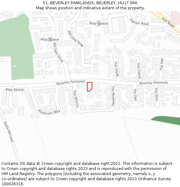 51, BEVERLEY PARKLANDS, BEVERLEY, HU17 0RA: Location map and indicative extent of plot
