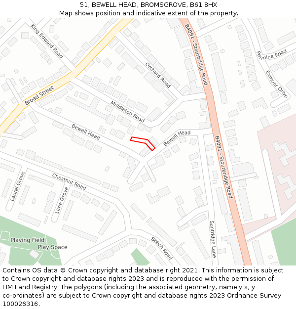 51, BEWELL HEAD, BROMSGROVE, B61 8HX: Location map and indicative extent of plot