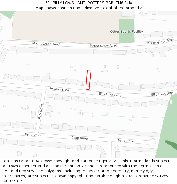 51, BILLY LOWS LANE, POTTERS BAR, EN6 1UX: Location map and indicative extent of plot