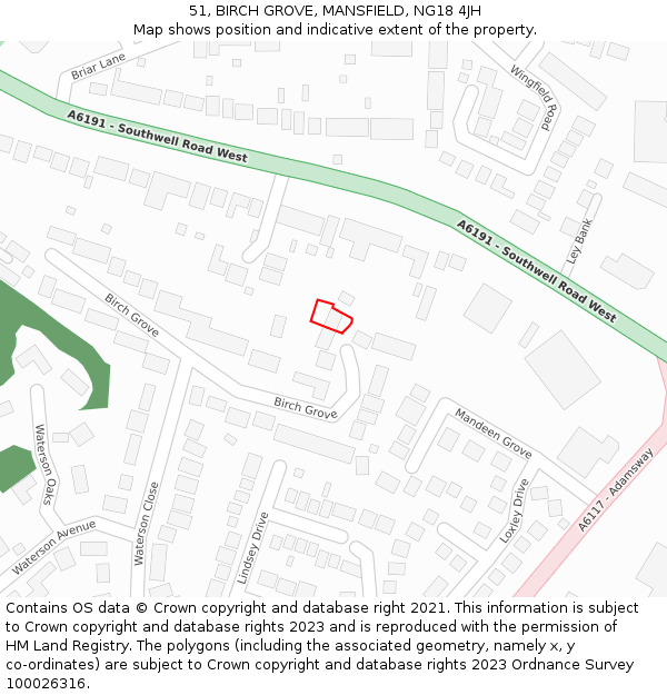 51, BIRCH GROVE, MANSFIELD, NG18 4JH: Location map and indicative extent of plot