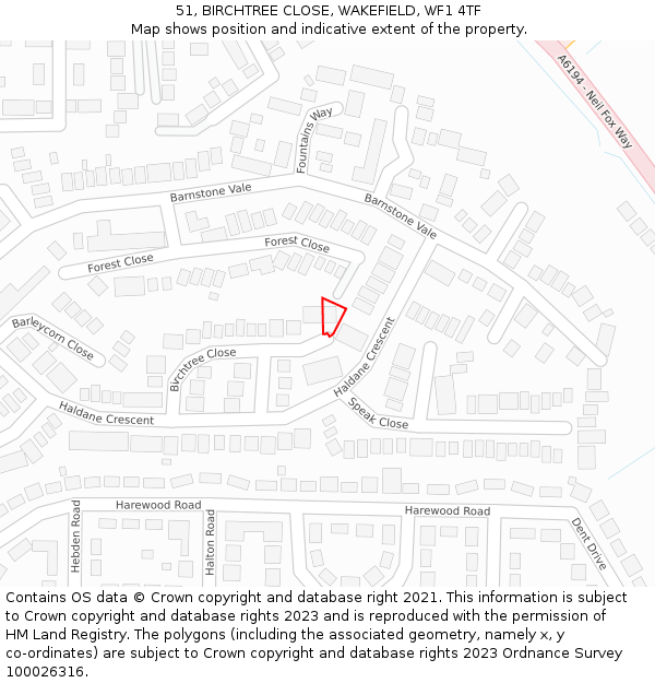 51, BIRCHTREE CLOSE, WAKEFIELD, WF1 4TF: Location map and indicative extent of plot