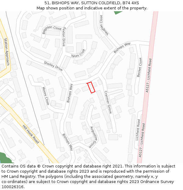 51, BISHOPS WAY, SUTTON COLDFIELD, B74 4XS: Location map and indicative extent of plot